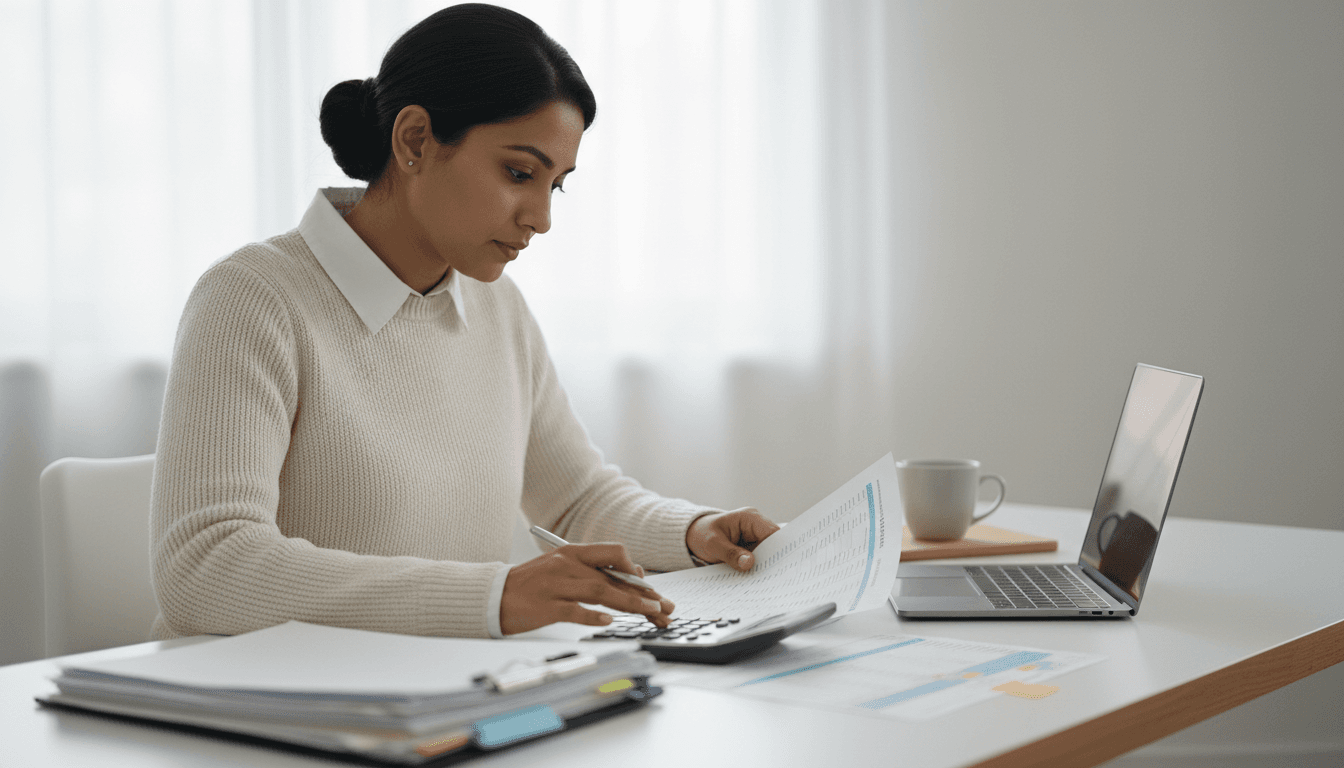 Accountant reviewing financial reports at desk