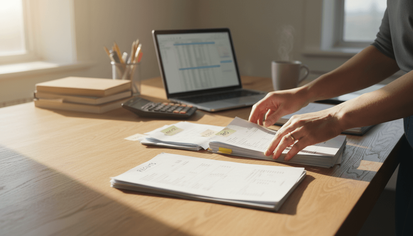 Bookkeeper organizing and categorizing financial documents