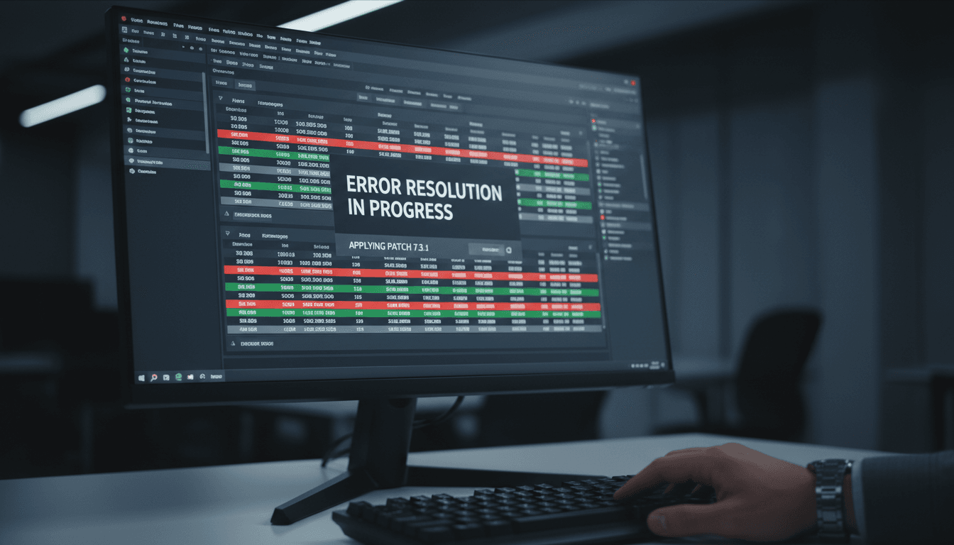 Financial software displaying accounting corrections and data entry
