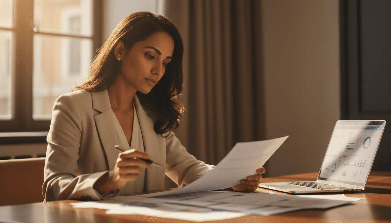Founder reviewing financial documents with focus and care