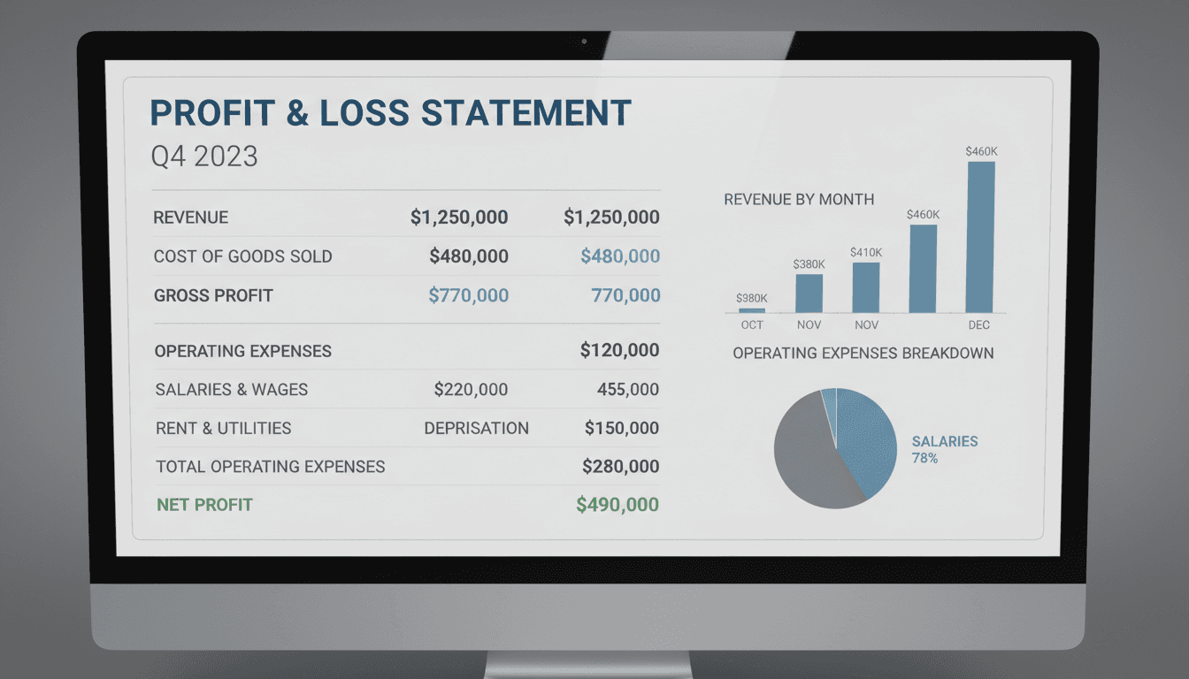 Profit and loss statement on computer dashboard
